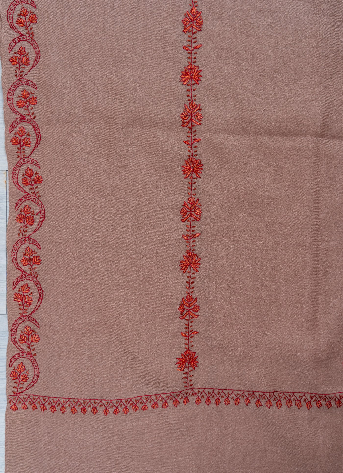 Rosy Drift Sozni Hand Embroidered Merino Wool Shawl