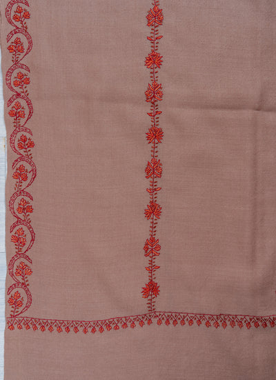 Rosy Drift Sozni Hand Embroidered Merino Wool Shawl
