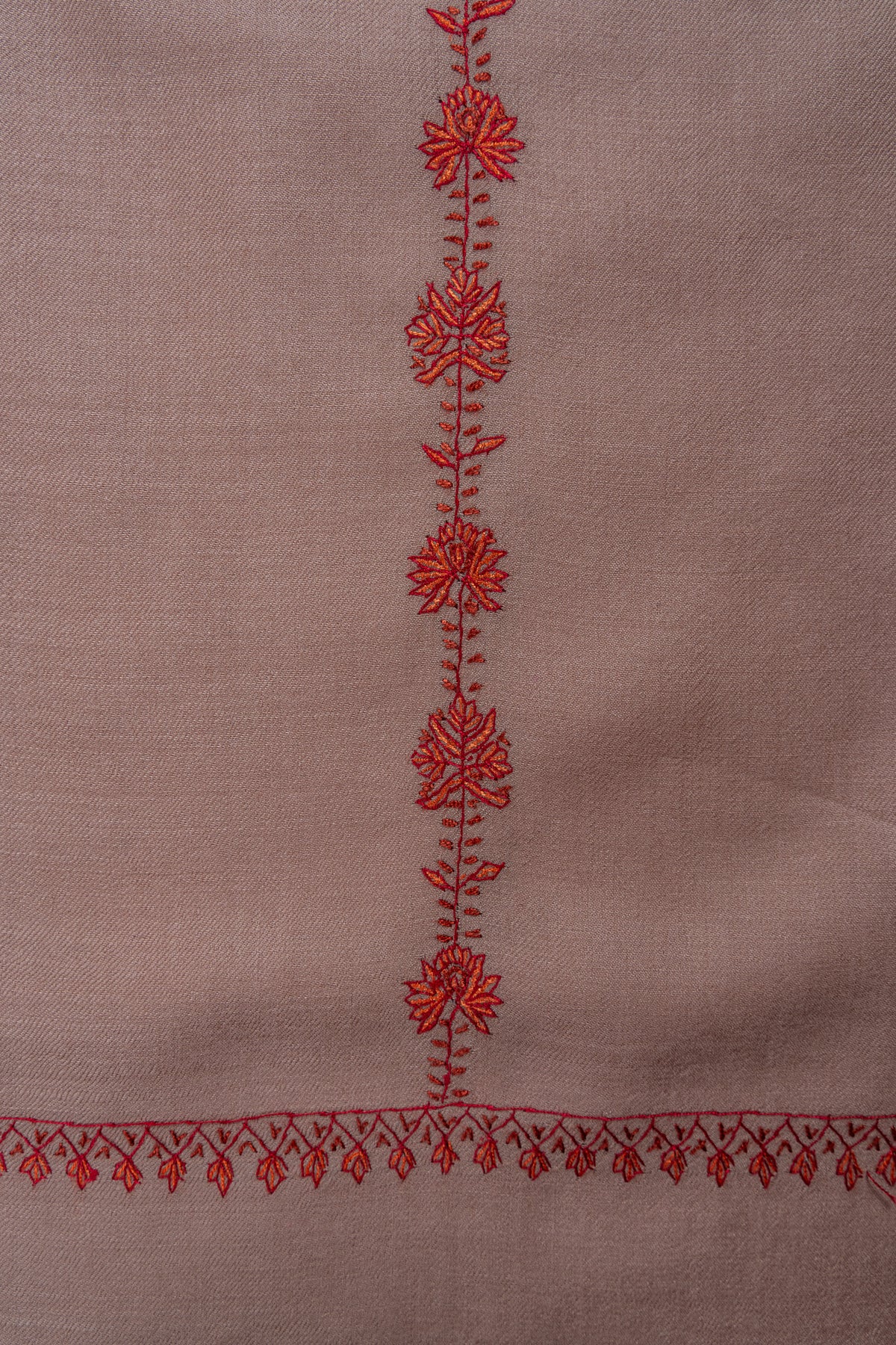 Rosy Drift Sozni Hand Embroidered Merino Wool Shawl