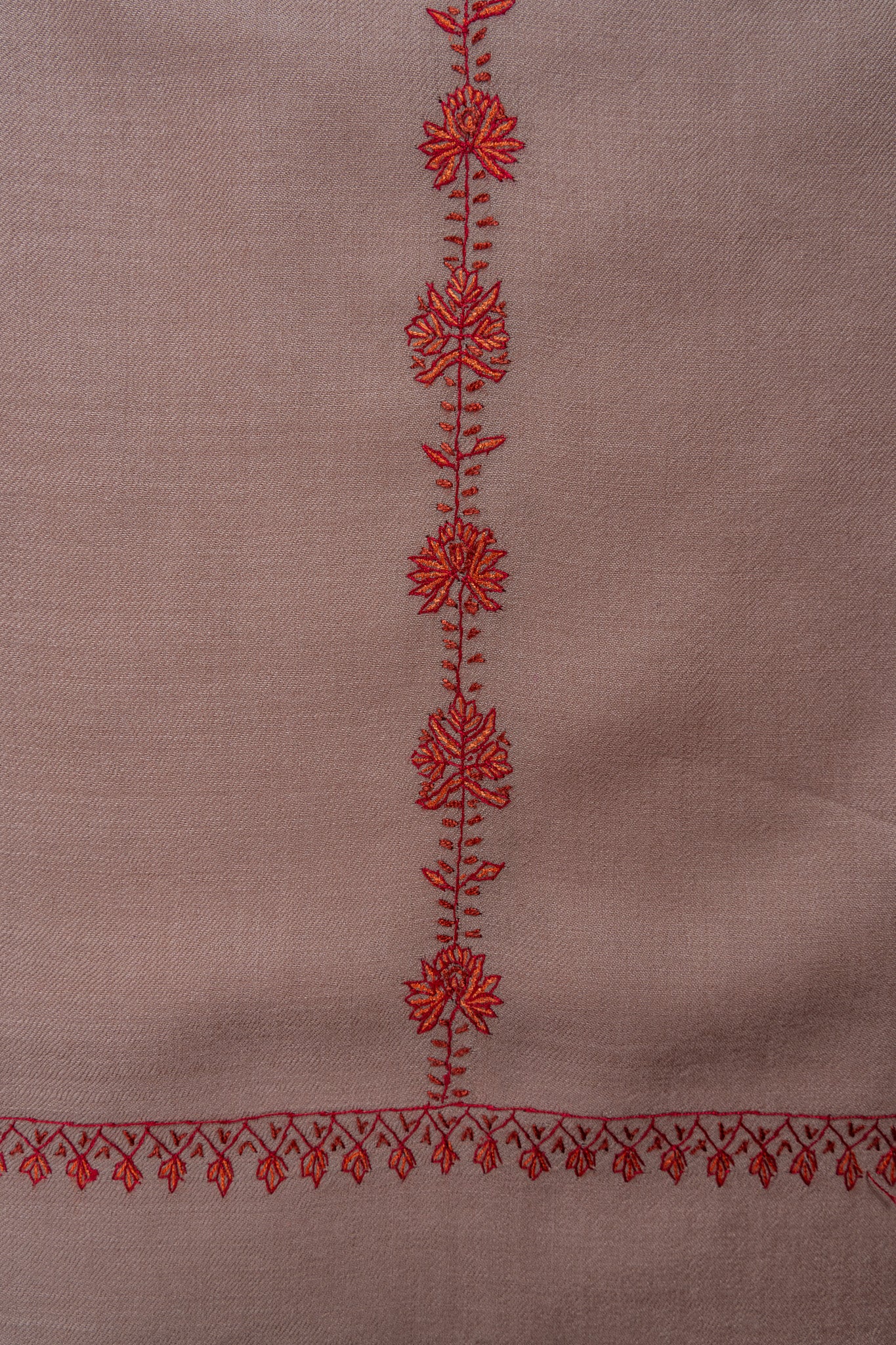 Rosy Drift Sozni Hand Embroidered Merino Wool Shawl