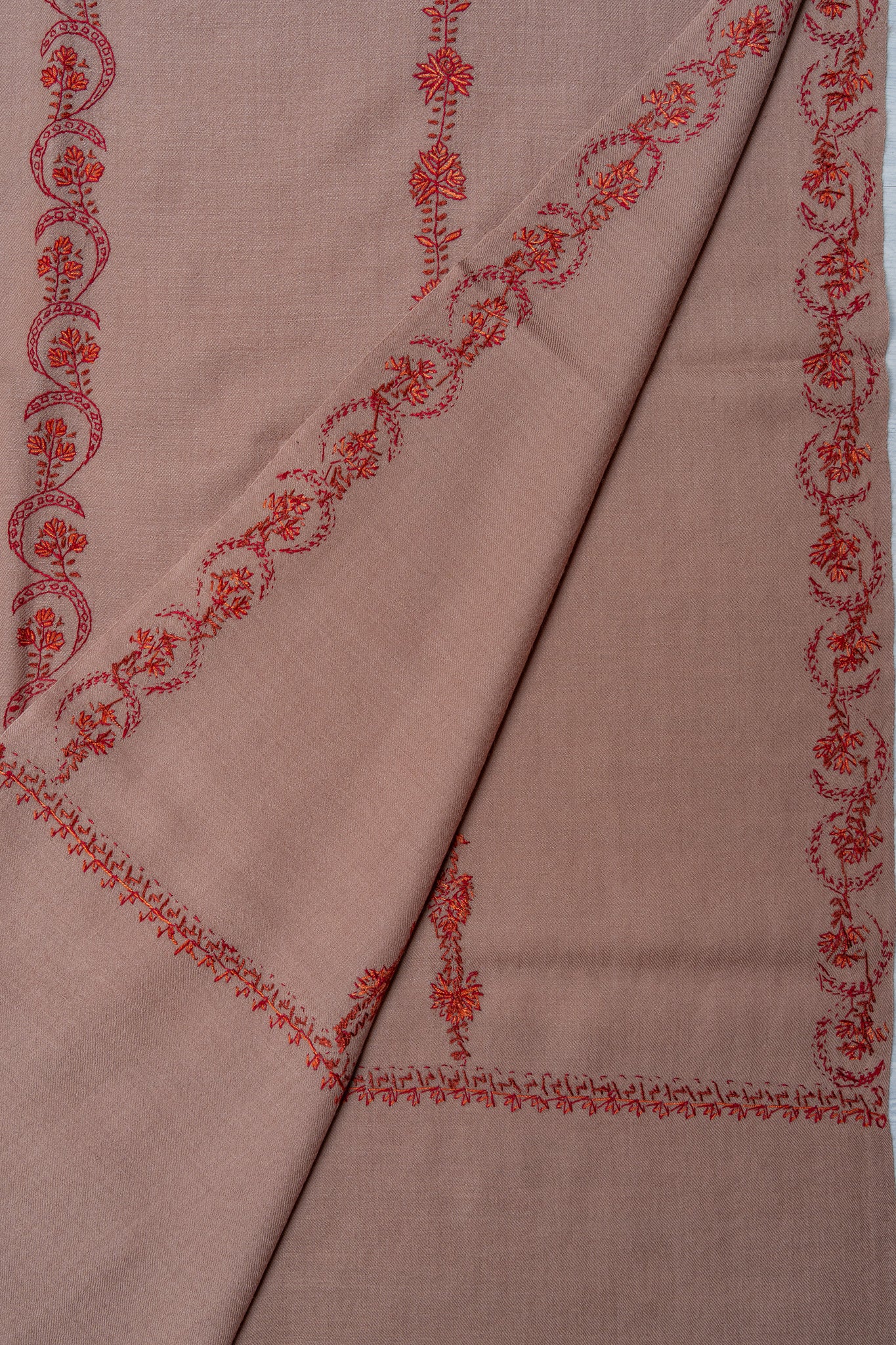 Rosy Drift Sozni Hand Embroidered Merino Wool Shawl