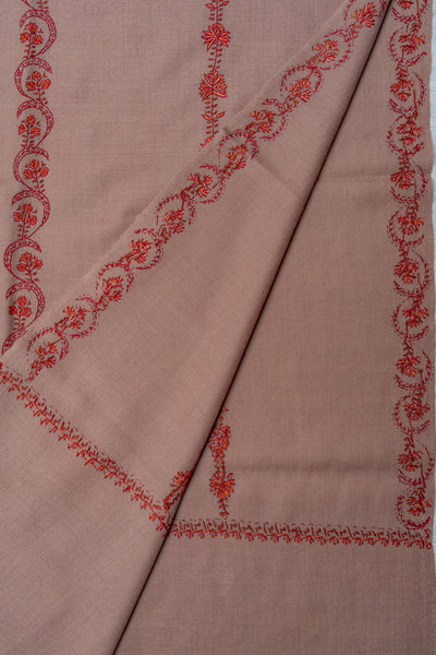 Rosy Drift Sozni Hand Embroidered Merino Wool Shawl