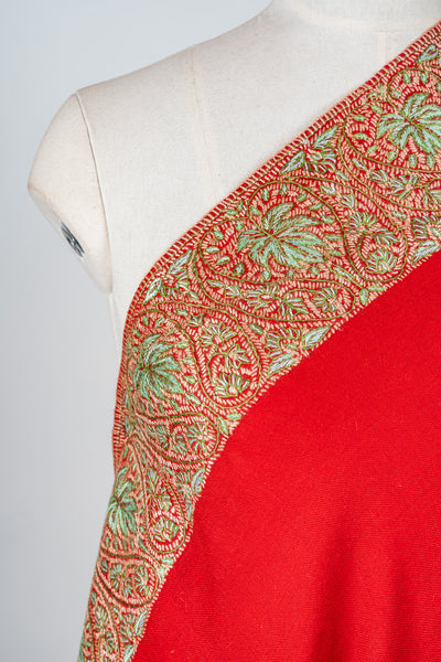 Crimson Aura Merino Wool Shawl with Sozni Hand Embroidered Border