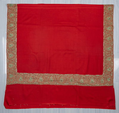 Crimson Aura Merino Wool Shawl with Sozni Hand Embroidered Border