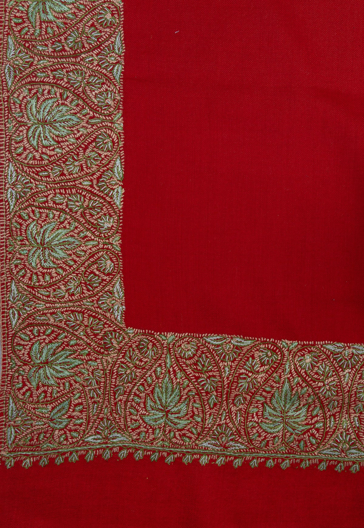 Crimson Aura Merino Wool Shawl with Sozni Hand Embroidered Border
