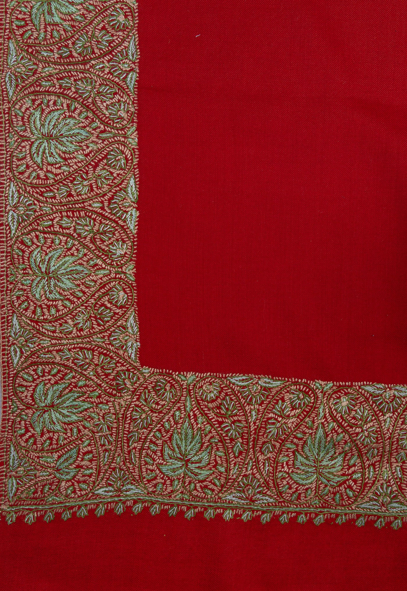 Crimson Aura Merino Wool Shawl with Sozni Hand Embroidered Border