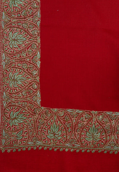 Crimson Aura Merino Wool Shawl with Sozni Hand Embroidered Border