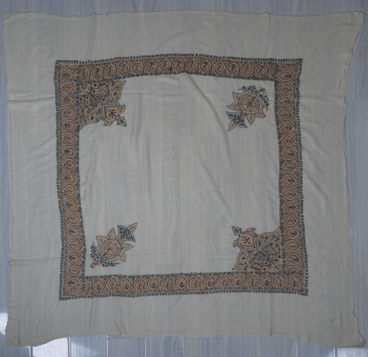 Sandstone Leaf Rumal 58 inches — Sozni Hand Embroidered
