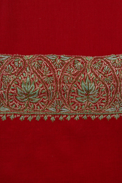 Crimson Aura Merino Wool Shawl with Sozni Hand Embroidered Border