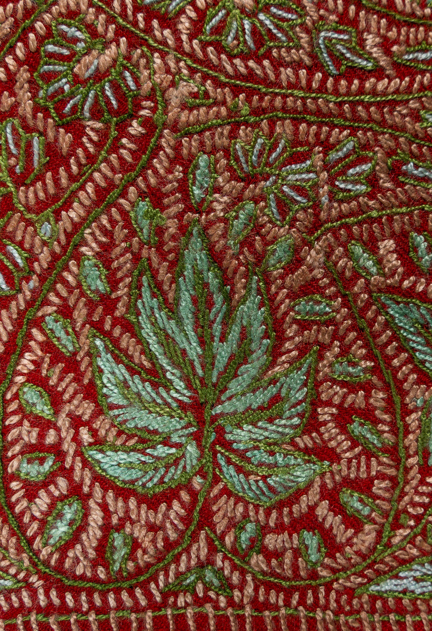 Crimson Aura Merino Wool Shawl with Sozni Hand Embroidered Border