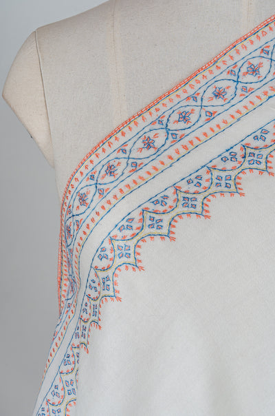 Snowcrest Elegance Sozni Hand Embroidered Merino Wool Shawl