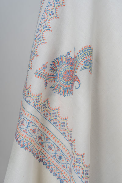 Snowcrest Elegance Sozni Hand Embroidered Merino Wool Shawl