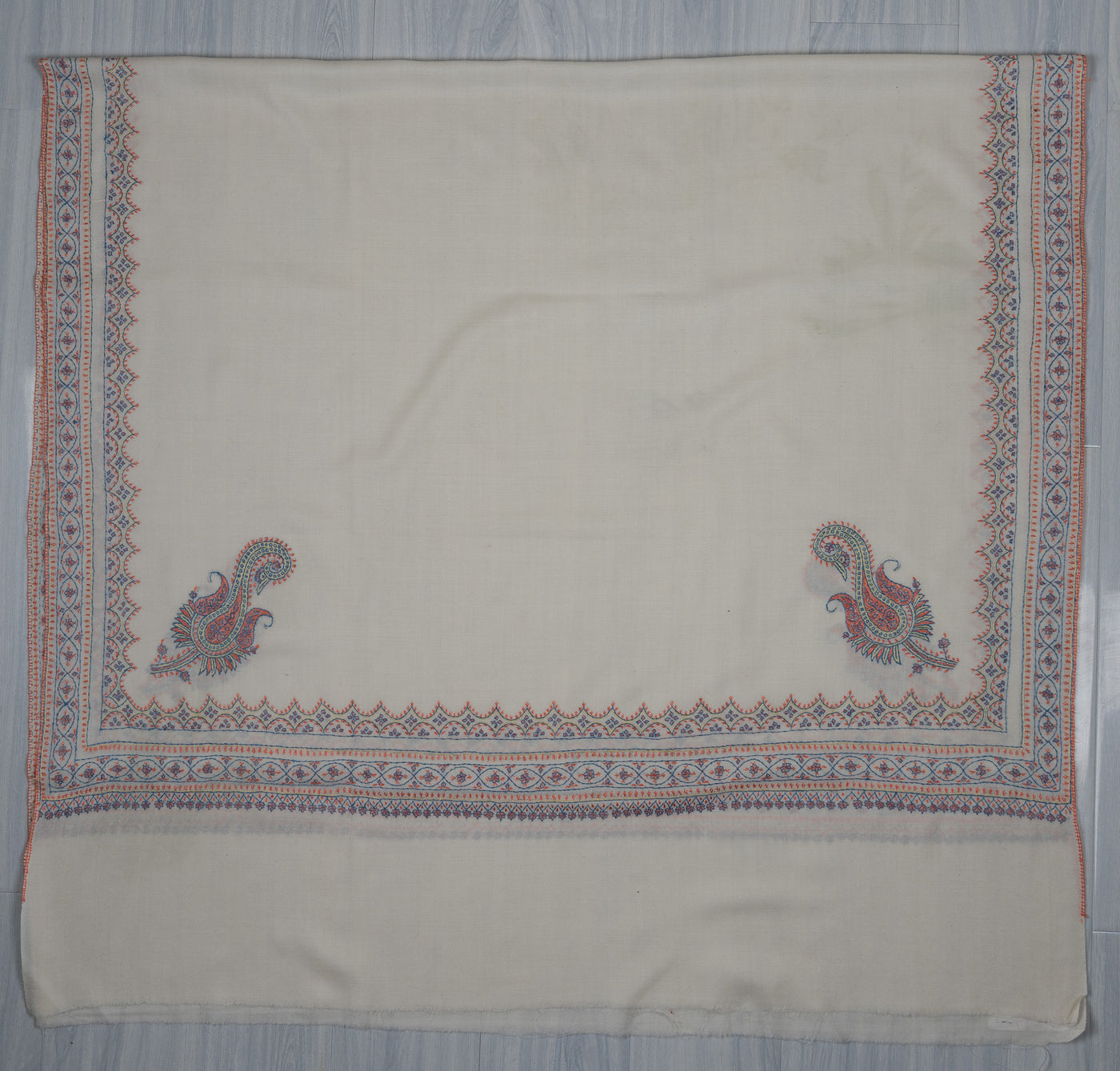 Snowcrest Elegance Sozni Hand Embroidered Merino Wool Shawl