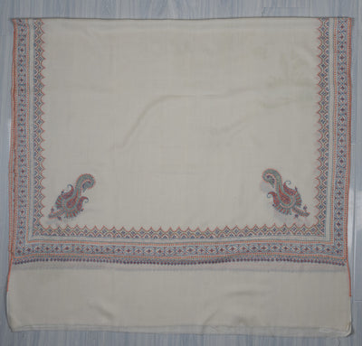 Snowcrest Elegance Sozni Hand Embroidered Merino Wool Shawl