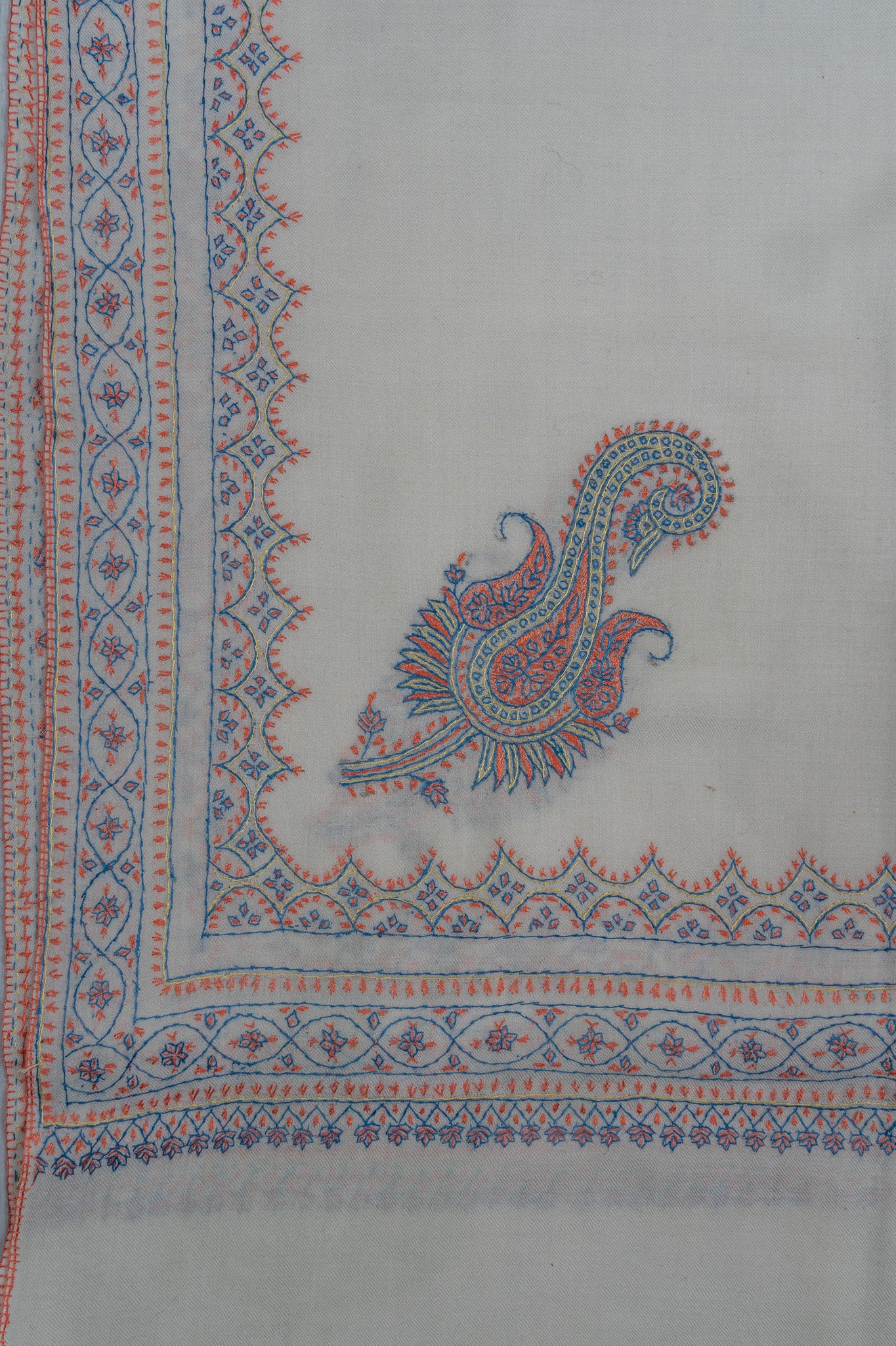 Snowcrest Elegance Sozni Hand Embroidered Merino Wool Shawl