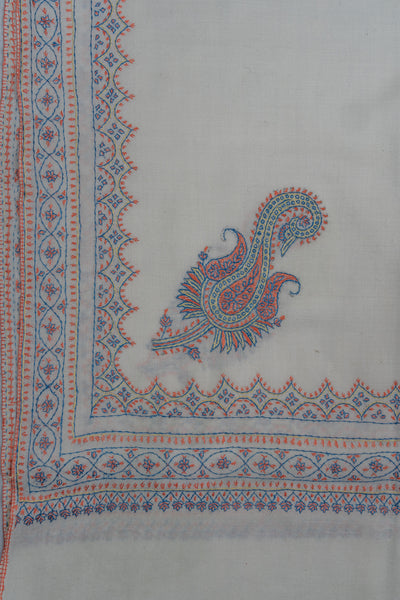 Snowcrest Elegance Sozni Hand Embroidered Merino Wool Shawl