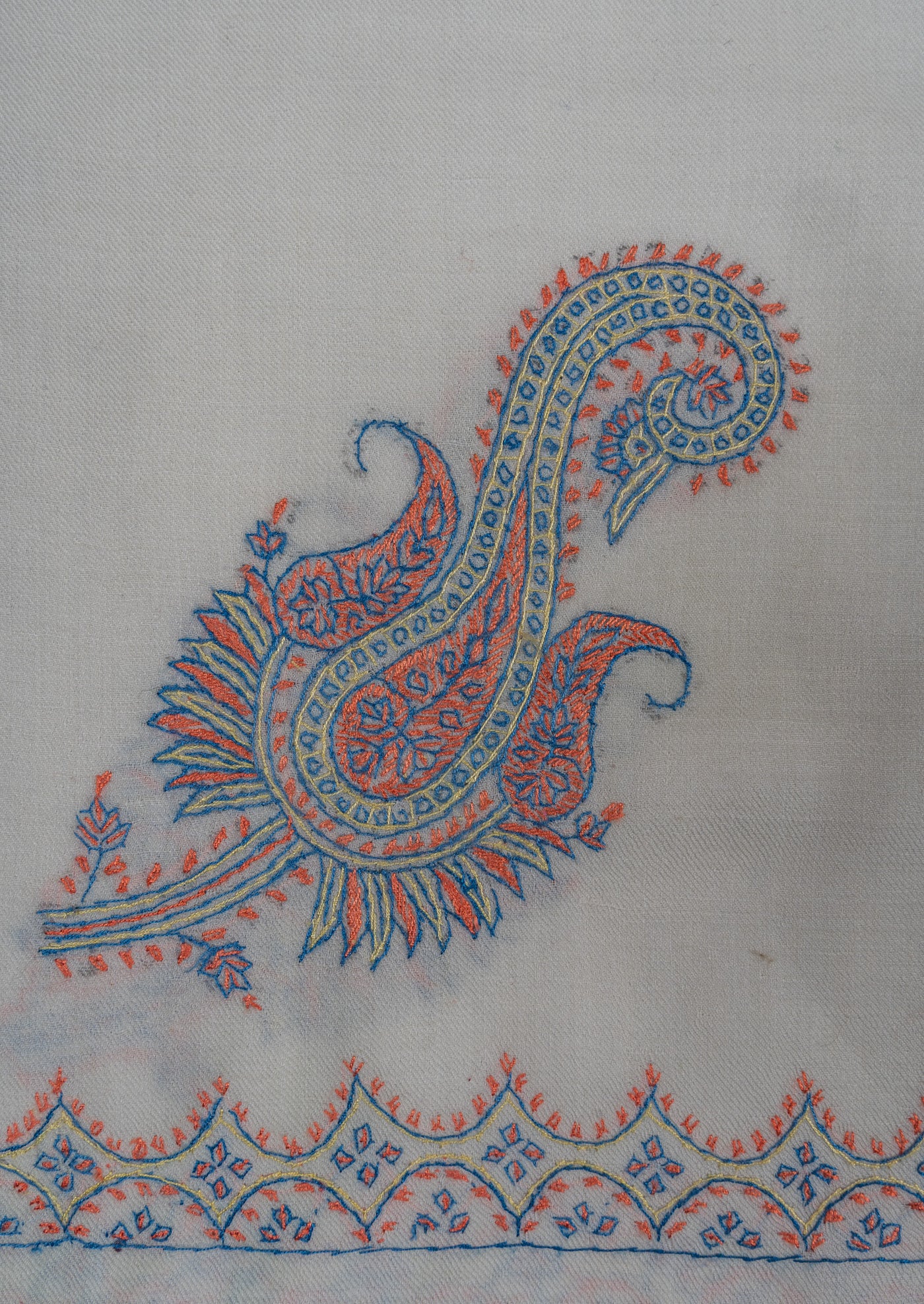 Snowcrest Elegance Sozni Hand Embroidered Merino Wool Shawl