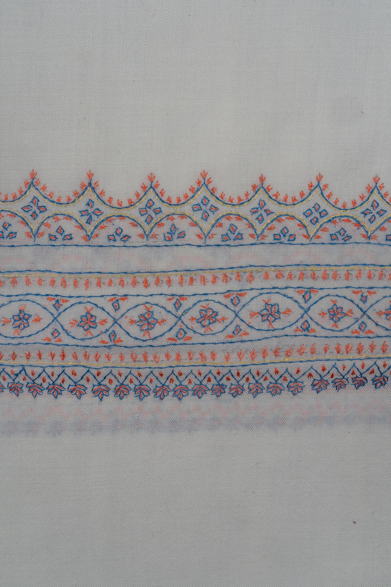 Snowcrest Elegance Sozni Hand Embroidered Merino Wool Shawl