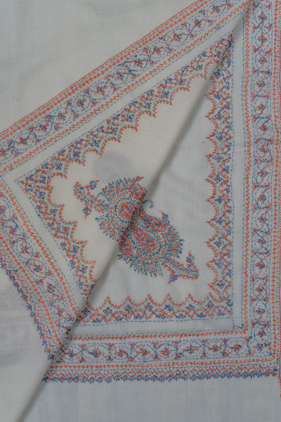Snowcrest Elegance Sozni Hand Embroidered Merino Wool Shawl