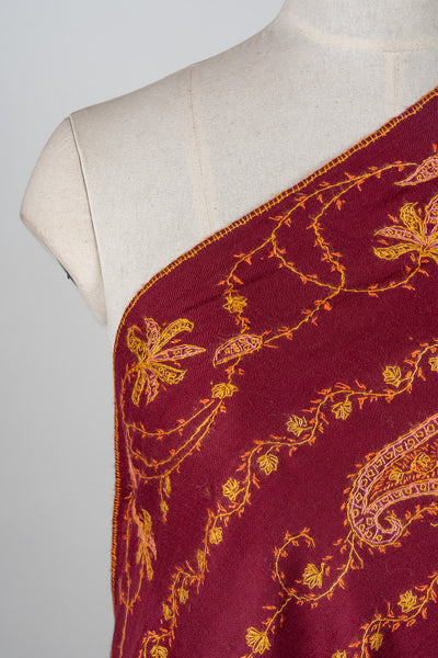 Maroon Harvest Sozni Hand Embroidered Merino Wool Shawl