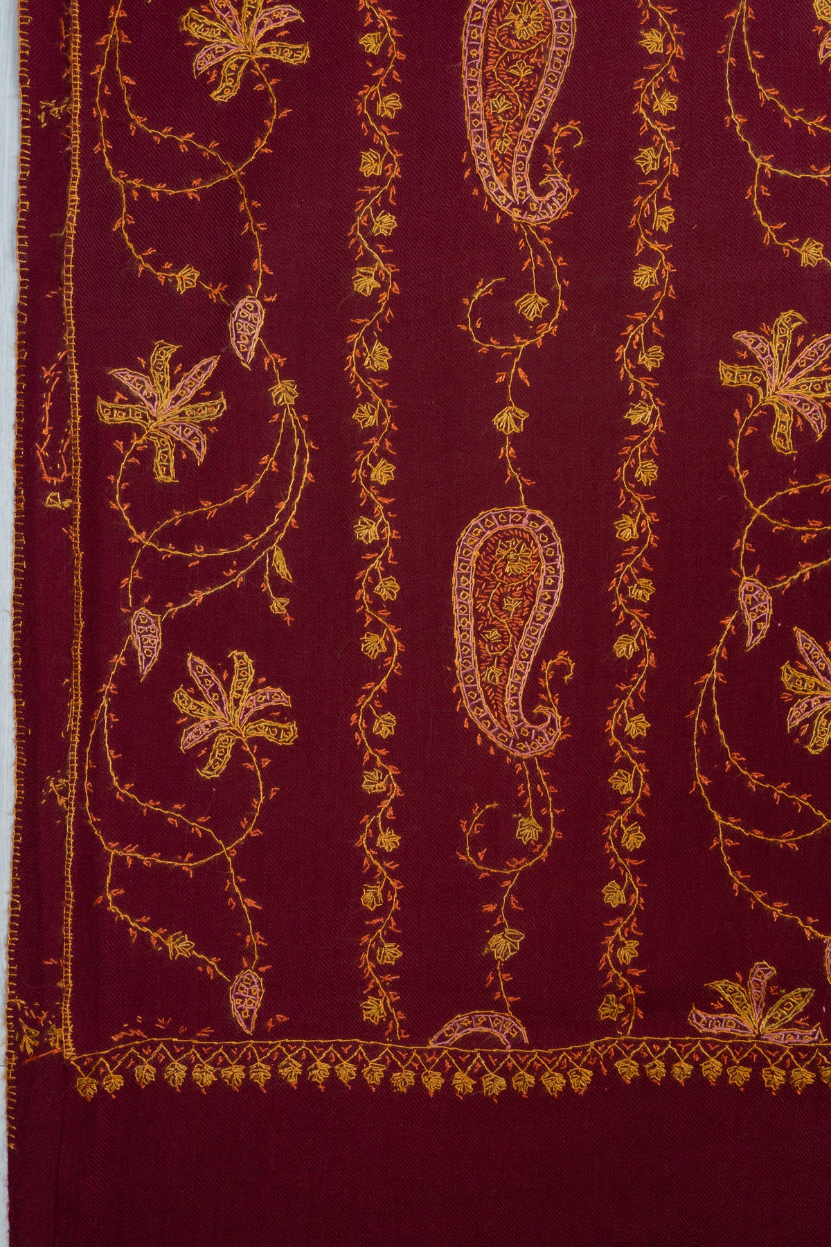 Maroon Harvest Sozni Hand Embroidered Merino Wool Shawl