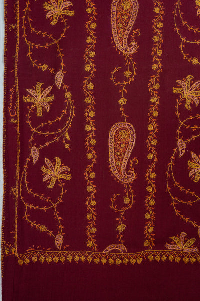 Maroon Harvest Sozni Hand Embroidered Merino Wool Shawl