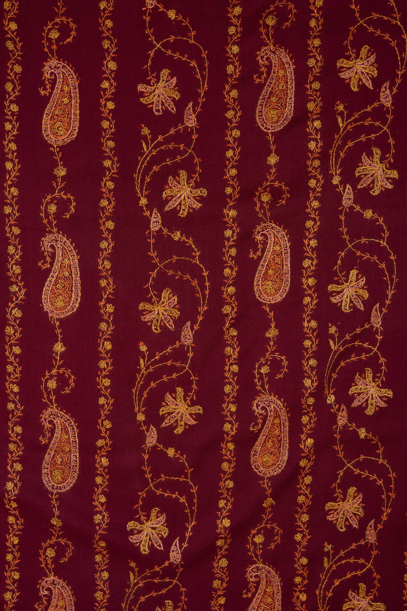 Maroon Harvest Sozni Hand Embroidered Merino Wool Shawl