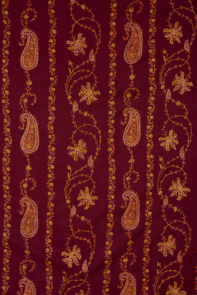 Maroon Harvest Sozni Hand Embroidered Merino Wool Shawl