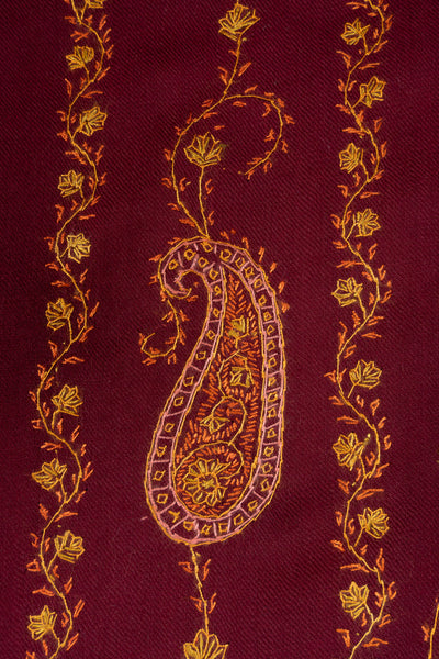 Maroon Harvest Sozni Hand Embroidered Merino Wool Shawl