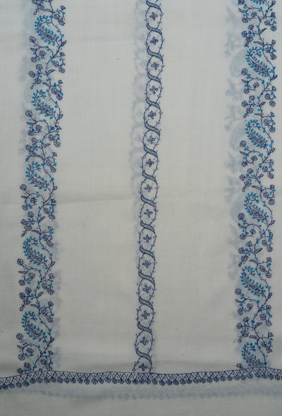 Frosted Blue Vine Sozni Hand Embroidered Merino Wool Shawl