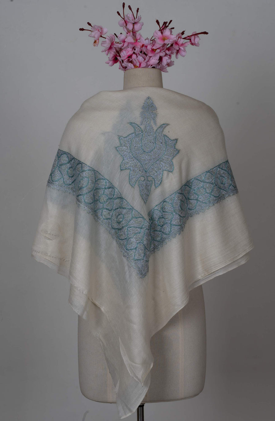 Icy Lotus Rumal 58 inches — Sozni Hand Embroidered