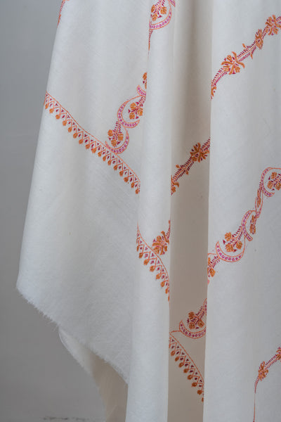 Coral Veil Sozni Hand Embroidered Merino Wool Shawl