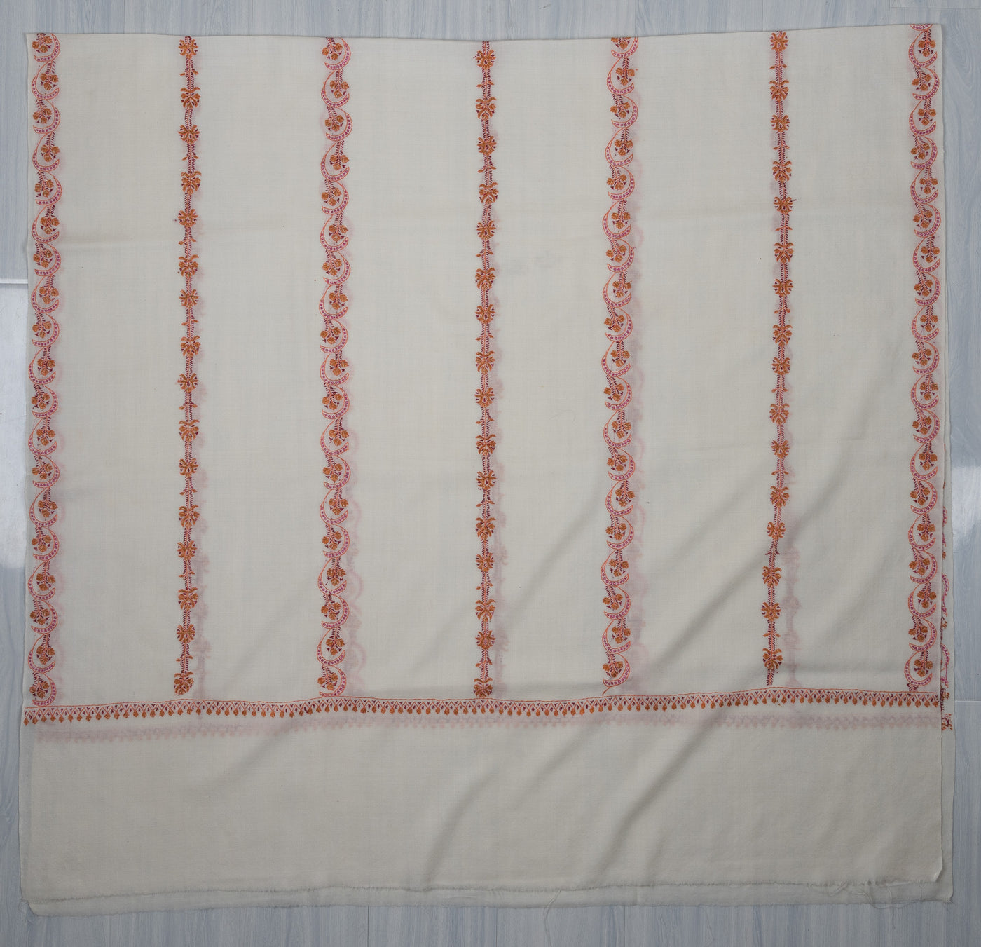 Coral Veil Sozni Hand Embroidered Merino Wool Shawl