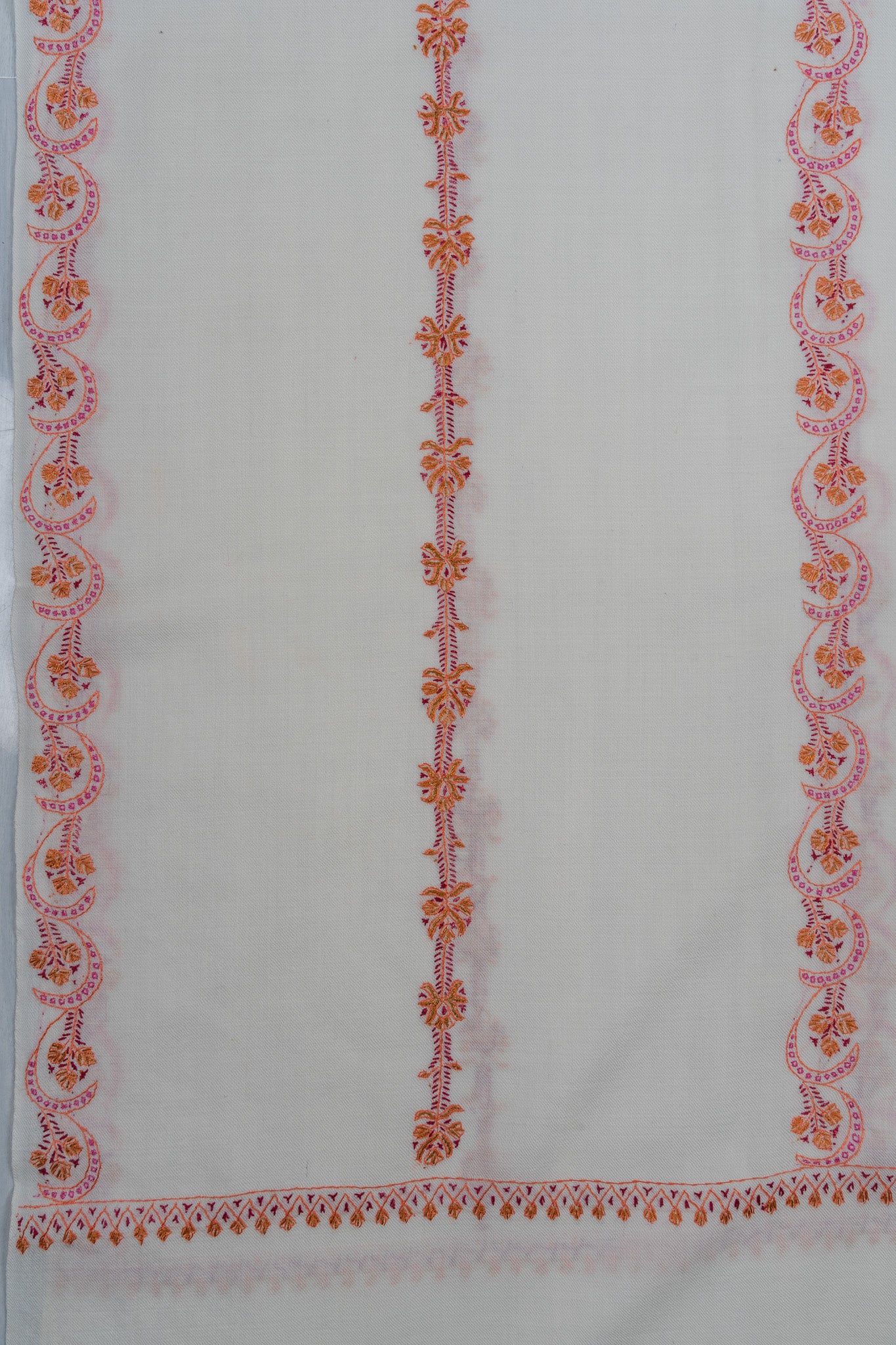 Coral Veil Sozni Hand Embroidered Merino Wool Shawl