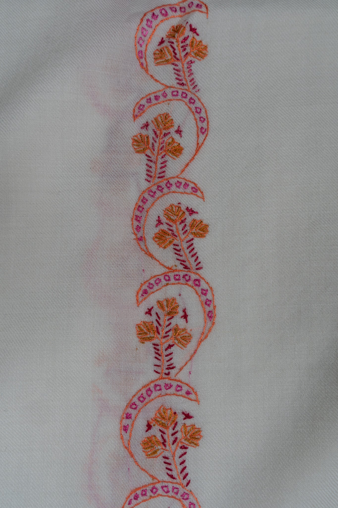 Coral Veil Sozni Hand Embroidered Merino Wool Shawl