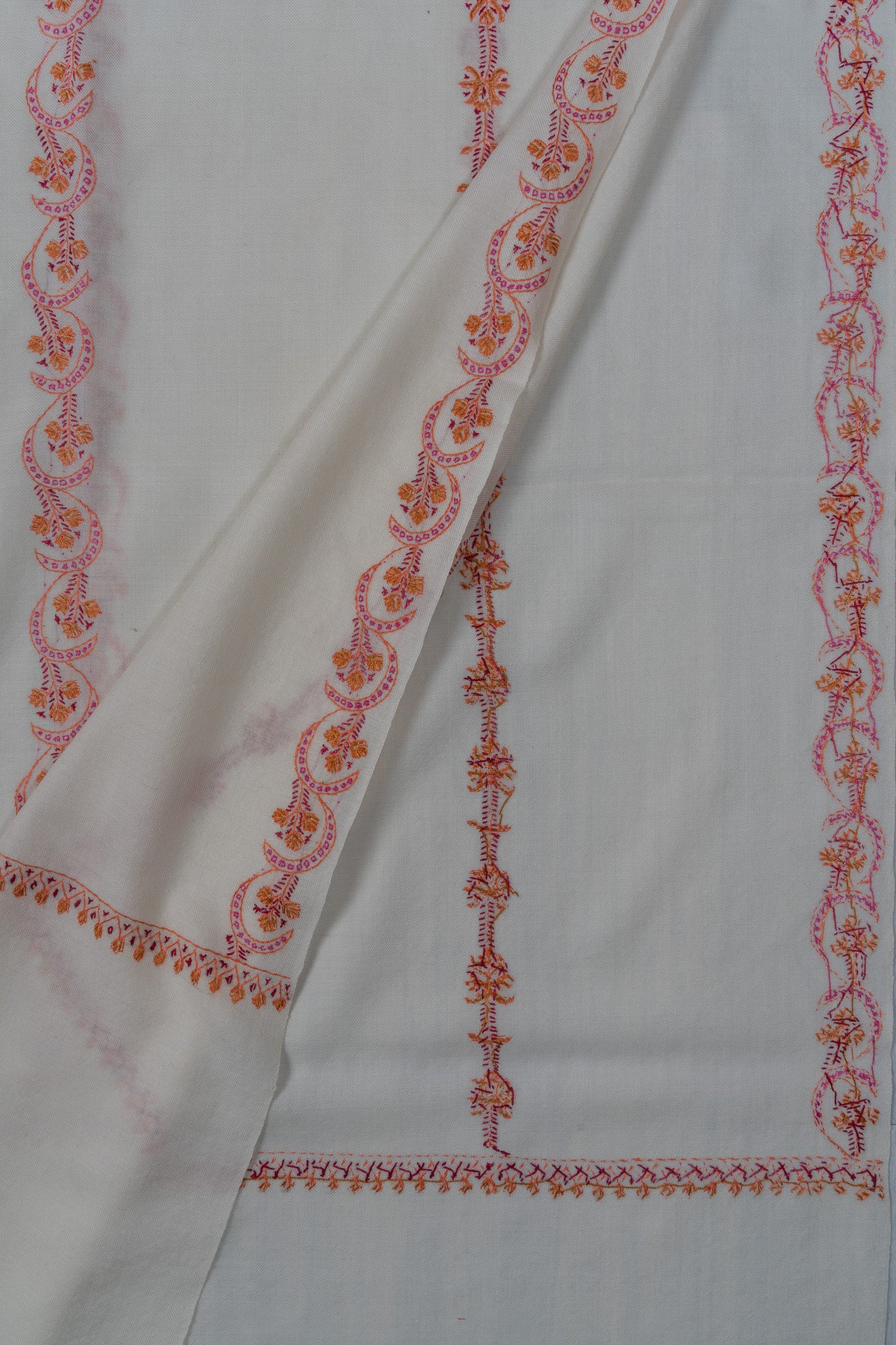 Coral Veil Sozni Hand Embroidered Merino Wool Shawl