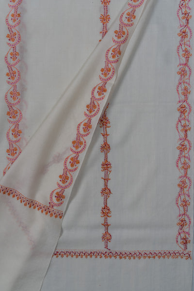 Coral Veil Sozni Hand Embroidered Merino Wool Shawl