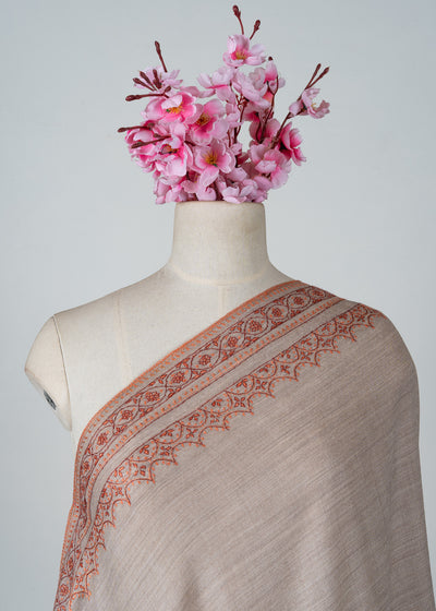 Sandstone Bloom Merino Wool Shawl with Sozni Hand Embroidered Borders