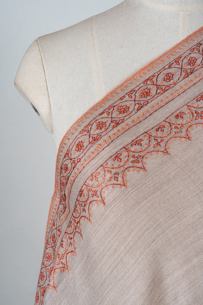 Sandstone Bloom Merino Wool Shawl with Sozni Hand Embroidered Borders