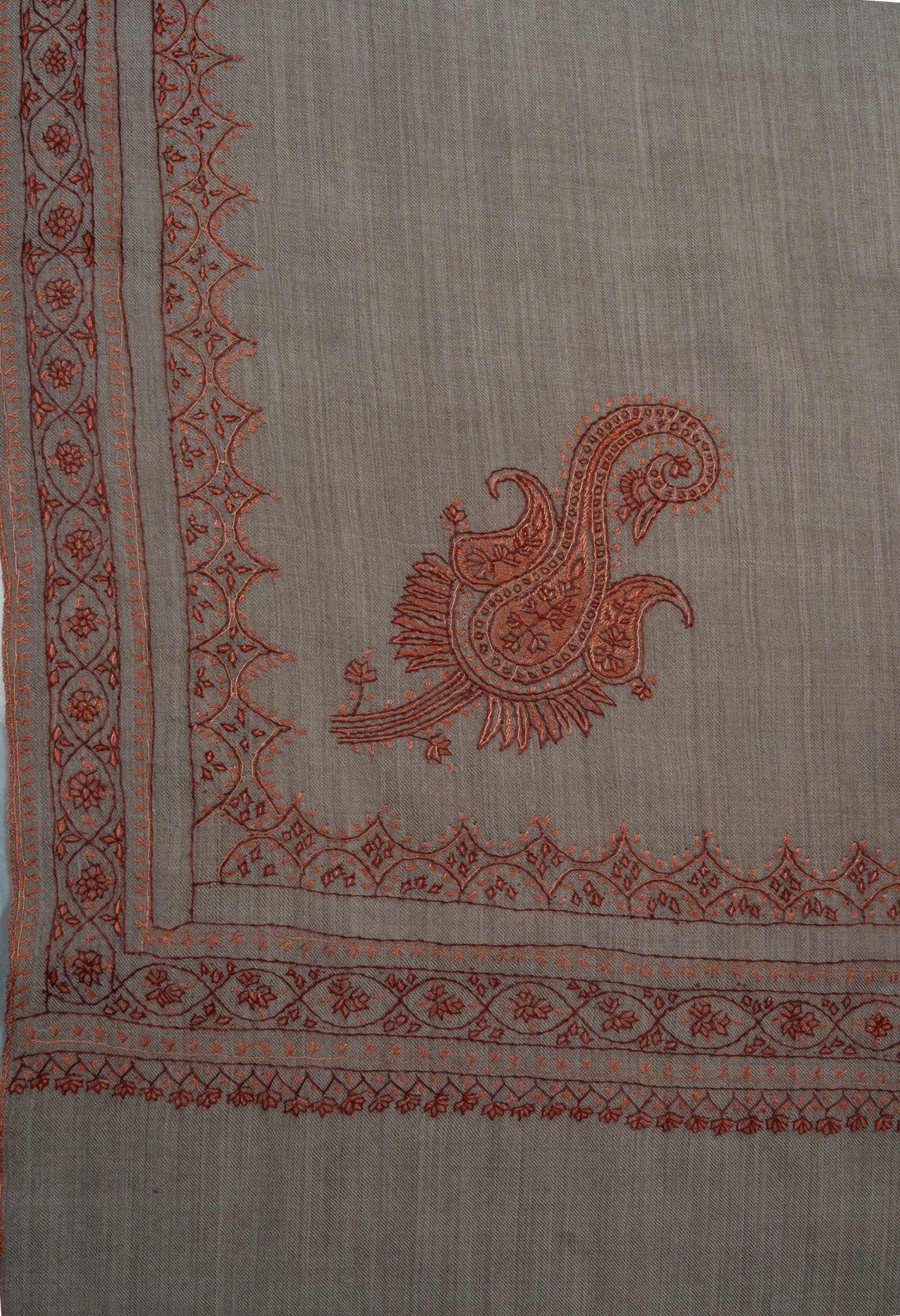 Sandstone Bloom Merino Wool Shawl with Sozni Hand Embroidered Borders
