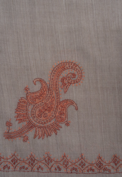 Sandstone Bloom Merino Wool Shawl with Sozni Hand Embroidered Borders