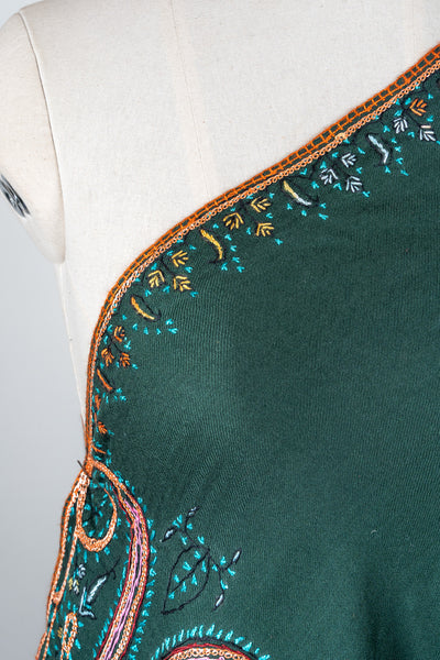 Emerald Majesty Sozni Hand Embroidered Merino Wool Shawl