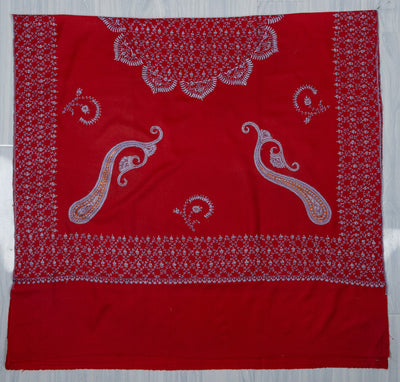 Ruby Cascade Sozni Hand Embroidered Merino Wool Shawl