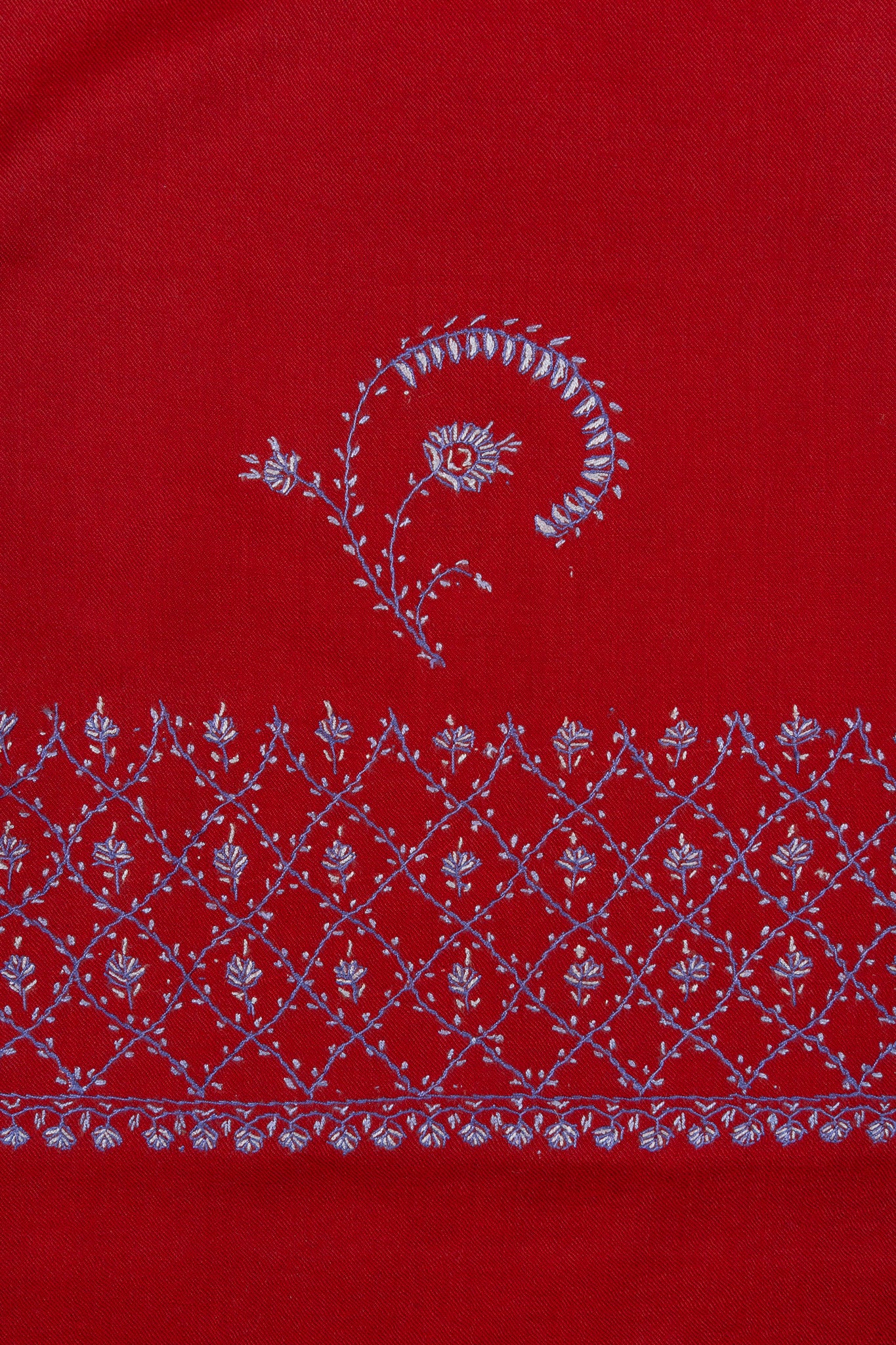 Ruby Cascade Sozni Hand Embroidered Merino Wool Shawl