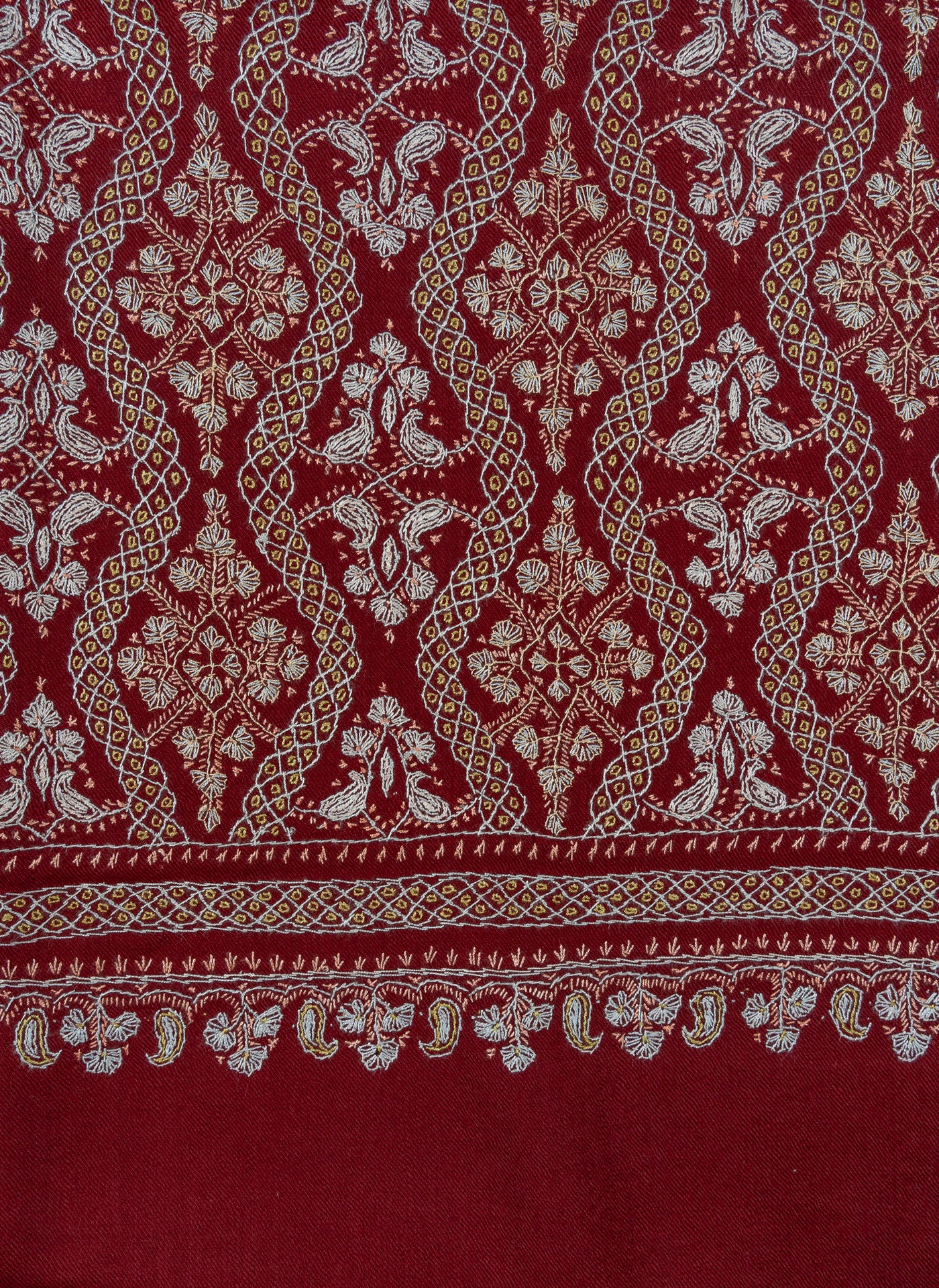 Maroon Royale Merino Wool Shawl with Sozni Hand Embroidered Panel