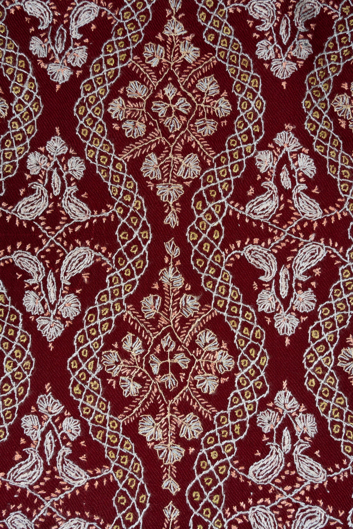 Maroon Royale Merino Wool Shawl with Sozni Hand Embroidered Panel