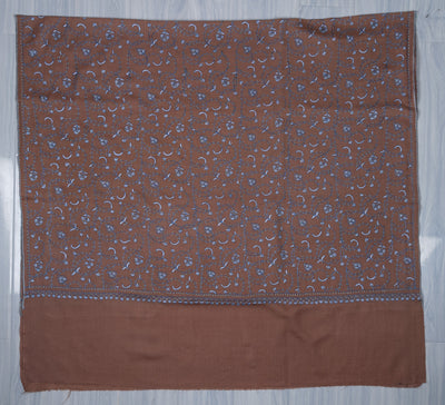 Misty Mocha Bloom Sozni Hand Embroidered Merino Wool Shawl