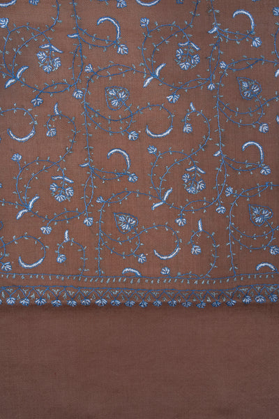 Misty Mocha Bloom Sozni Hand Embroidered Merino Wool Shawl