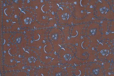 Misty Mocha Bloom Sozni Hand Embroidered Merino Wool Shawl