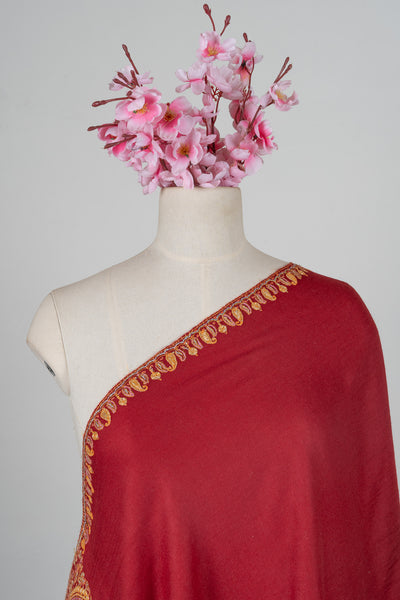 Crimson Legacy Sozni Hand Embroidered Merino Wool Shawl